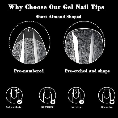 LoveOurHome 600pc Almond Nail Tips Extra Short Fake Nails Clear Press on Nails Short XS Stiletto False Nail Tip Full Cover Soft Gel Artificial Fingernails for Gel Acrylic Nails Extension thumbnail 4