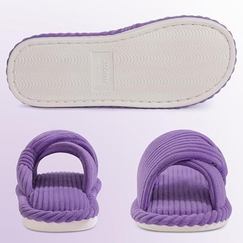Evshine Fall House Slippers for Women Corduroy Cross Bow Indoor Slippers Open Toe Slip On Bedroom Shoes with Memory Foam thumbnail 6