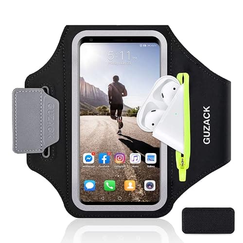 GUZACK Phone Holder for Running with Zipper Pouch, Running Armband for iPhone 16 Pro/15/14/13/12/11 Pro Max, Galaxy S24/S23/S22, with Key Pocket & Card Slot (Green Zipper, M) - Image 1