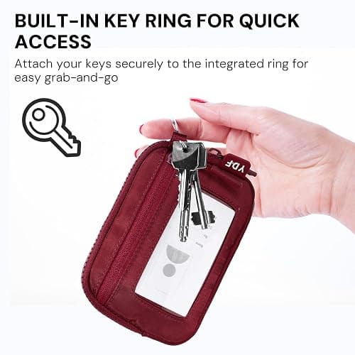 Keychain Wallet for Women Mini Zip Card Holder with ID Window Coin Purse Detachable Wristlet Small Wallets Burgundy thumbnail 4