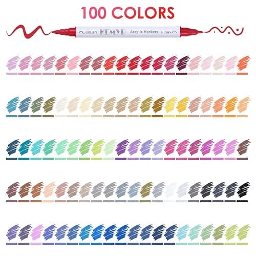 KEMYR 100 Colors Acrylic Paint Pens, Dual Tip brush and fine tip Acrylic Paint Markers for Paper, Wood, Canvas, Stone, Rock Painting, Glass, Fabric, DIY, Ceramic, Art Supplies thumbnail 6