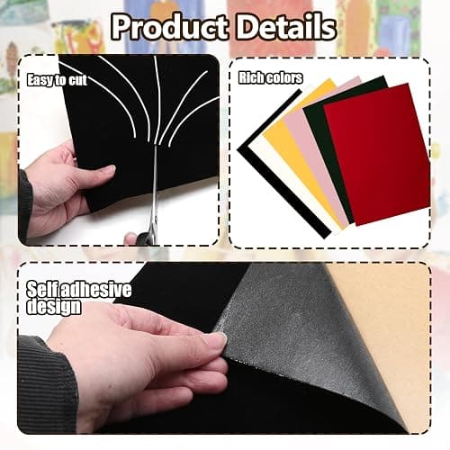 Biaungdo 6 Pcs Self Adhesive Felt Sheets, Black Felt Sheet with Adhesive Backing, 8 x 12 Inch Felts Fabric Peel and Stick Felts Liners for Arts Crafts Drawer Jewelry Box(A4 Size) thumbnail 4