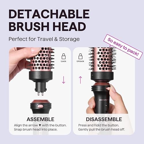 Wavytalk Thermal Brush, 1 1/2 inch Heated Round Brush with Detachable Head, Velvet Pouch and Dual Voltage for Travel, Easy to Create Blowout Look, Rose Gold thumbnail 4
