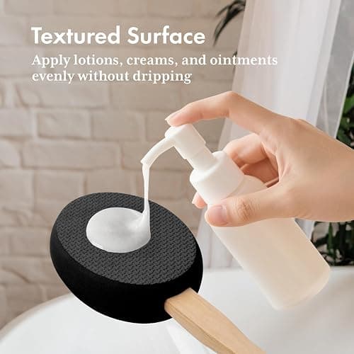 AmazerBath Lotion Applicator for Back, Feet, 4 Replacement Pads with 17" Curved Handle, Back Sunscreen Applicator for Kids, Elderly, Women, Apply Skin Cream Medicine Moisturizer Tanner, Black thumbnail 3