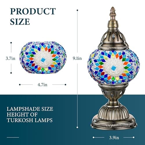 Marrakech Turkish Mosaic Lamp Stained Glass Table Lamp with Tiffany Style | Handmade Moroccan Table Lamp with Bronze Base, Decorative Accent Vintage Lamp for Living Room Bedroom Including LED Bulb thumbnail 3