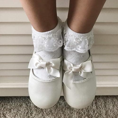BQUBO Baby Girls Socks Eyelet Ruffle Lace Sock Baby Socks Newborn/Infant/Toddlers/Kids Frilly Summer Thin Dress Sock - 4 Pairs D: Lightsalmon, Skyblue, Lightyellow, White - 0-6 Months thumbnail 7