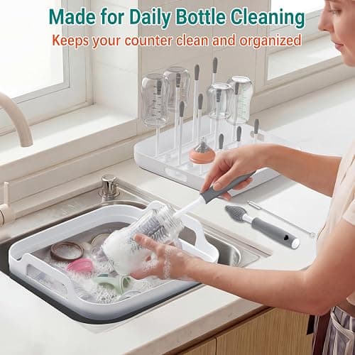 Yecuip Collapsible Wash Basin for Baby Bottles with Drying Rack – 2.4 Gallon Foldable Dish Tub with Handles, Portable RV Camping Sink & Space-Saving Wash Bin with Lid for Kitchen, Travel & Outdoor thumbnail 4