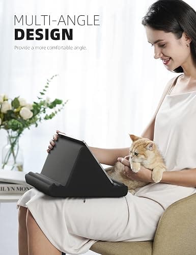 Lamicall Tablet Pillow Holder Stand - Tablet Pillow Soft Pad Dock for Lap, Bed and Desk with Pocket & 4 Viewing Angles, for iPad Pro 13, 11, 12.9, Air, Mini, Kindle, iPhone, 4-13" Devices, Black thumbnail 2
