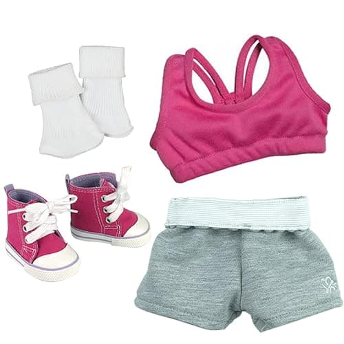 Sophia's Athletic Sports Set Includes Sports Bra, Shorts, Crew Socks and Hi-Top Canvas Sneakers for 18 Inch Dolls, Pink/Gray - Image 1