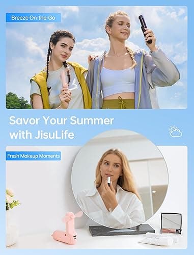 JISULIFE Handheld Mini Fan, 3 IN 1 USB Rechargeable Portable Fan [12-19 Working Hours] with Power Bank, Flashlight, Pocket Design for Travel/Summer/Concerts/Lash, Gifts for Women (Pink) thumbnail 7
