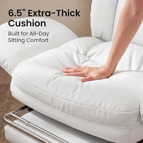 JULYMON Cross Legged Office Chair with Pets Friendly Seat, Plus Size Criss Cross Desk Chair, Big and Tall Office Chair with Foot Rest, Reversible Armrests & Wide Seat, Cream White thumbnail 5