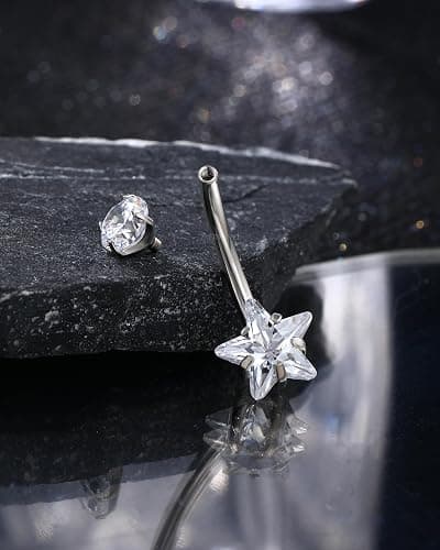 Agrewd Minimalist Star G23 Solid Titanium Belly Button Rings - 14G Internally Threaded Navel Rings for Women - Clear CZ Belly Piercing Jewelry thumbnail 4