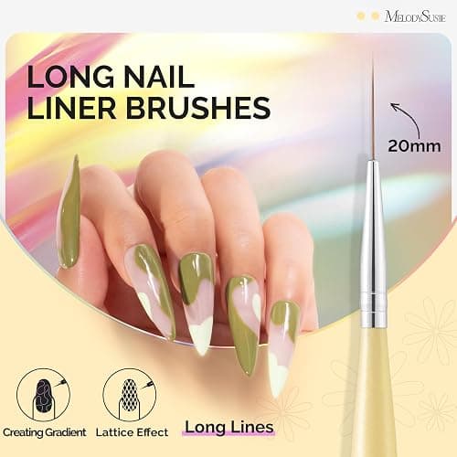 MelodySusie Nail Art Liner Brushes 5Pcs Professional Gel Polish Painting Art Design Pen Set for Thin Long Lines, Tiny Details, Fine Drawing, Delicate Coloring Sizes 5/7/9/11/20mm thumbnail 5