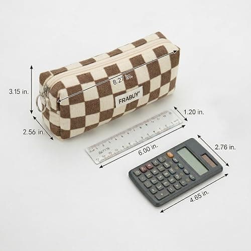 FRABUY Soft Corduroy Pencil Case Pen Pouch Organizer, Small Stationery Bag | Cute Crown Checkerboard Pouch, Smooth Zipper, Daily Cosmetics Holder, Compact Organizer for School Teen Girls, Women thumbnail 3