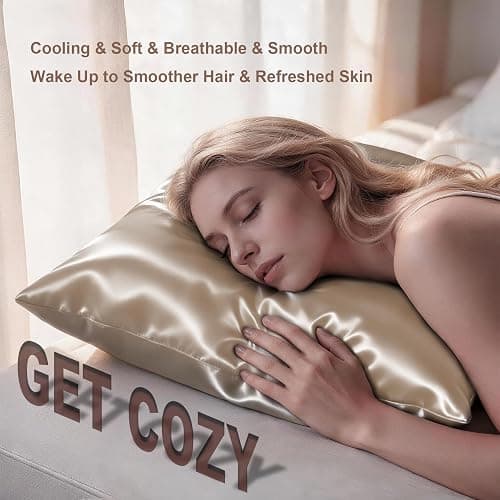 LYSHIN Silk Pillow Cases 2 Pack Standard Size with Zipper, Champagne | 19 Momme Mulberry Silk Pillowcase for Skin and Hair, Anti-Acne, Hypoallergenic, Cooling, Beauty Sleep, Gifts for Women thumbnail 6
