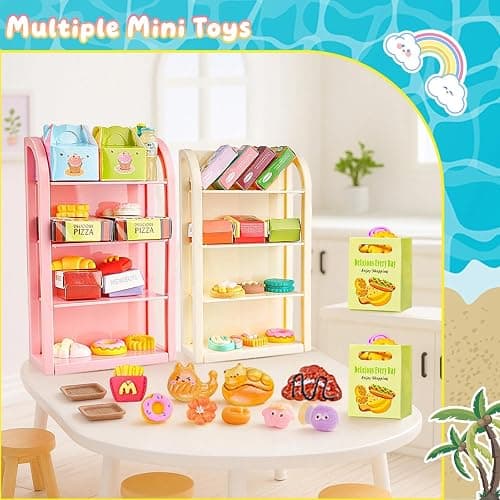 196Pcs Mini Shopping Cart Basket Trolley Grocery Game Model Miniature Drink Bottle Food Pizza with Box Supermarket Metal Handcart Toy Doll House Store Cosplay Pretend Kitchen Shelf Cash Register thumbnail 7
