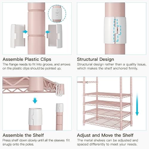 Ulif E1 Heavy Duty Closet Garment Rack, 6 Tiers Adjustable Metal Freestanding Expandable Clothing Storage with 4 Hanger Rods, Easy to Assemble Wardrobe, 71.4" H x (70" - 88.2") L x 14" D, Pink thumbnail 7