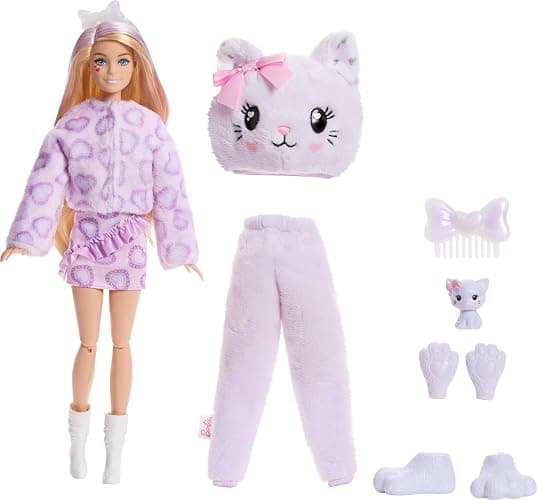 Barbie Cutie Reveal Doll & Accessories, Cuddly Series Kitten with 10 Surprises Including Color Change & Mini Pet thumbnail 6