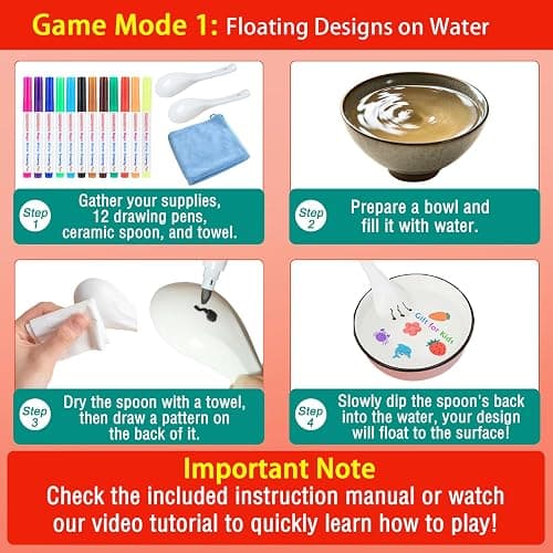 Kiddies Create Magical Floating Drawings Bundle, Magical Drawing Pens for Kids Water, Magic Water Painting Pen Set for Tattoos, DIY Art Ink Marker Kit with Spoons & Towel, Boys Girls Children's Gifts thumbnail 4