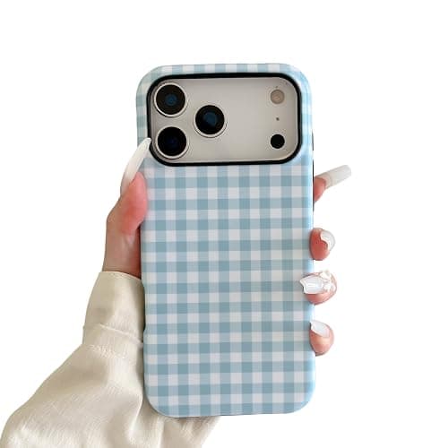 ZUDIISO Gingham Case for iPhone 17 Pro Max, Cute Checkered Aesthetic Pattern, Slim Protective Soft TPU Shockproof Bumper Cover for Women Girls - Blue Classic Retro Plaid (Blue, for iPhone 17 Pro Max) - Image 1