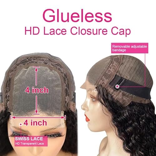 kiss love Glueless Wigs Human Hair Pre Plucekd with Baby Hair 180% Density Deep Wave Closure Wigs Human Hair Glueless Wig with Elastic Band 4x4 Curly Wigs for Women (20Inch) thumbnail 5