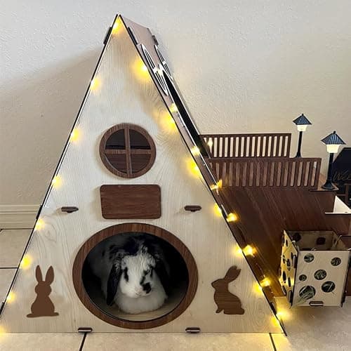 Tnstbiee Large Modern Wooden Rabbit Castle House Hutch - Bunny Hideout Indoor Habitats - Pet 2-Story Home Furniture（Excluding Street Lights） - Image 1