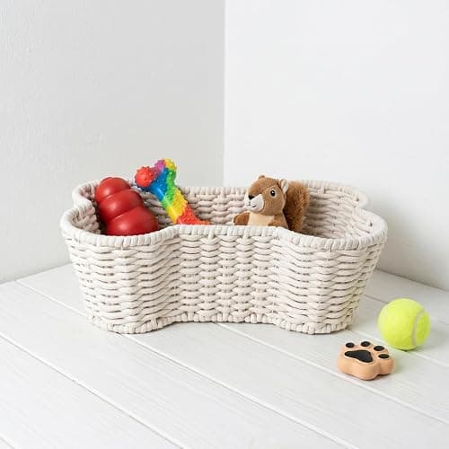 OtterPets Dog Toy Basket, Bone Shaped Cotton Rope Dog Toy Bin, Large 23x15 | Handmade dog and cat toy organizer, large 23 x 15 in; cotton rope construction; dog toy bin thumbnail 6