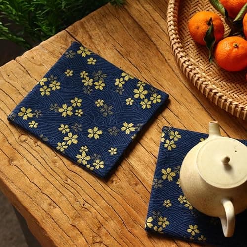MAYJOYDIY 1 Yard 59 Inch Blue Japanese Cotton Fabric Sakura Quilting Bundles Gold Cherry Blossoms and Waves Print for Sewing Clothing Bag Tablecloth Sofa Pillow DIY Craft thumbnail 6