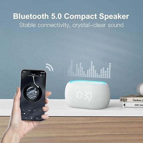 ANJANK White Noise Sound Machine Alarm Clock with Hi-Fi Bluetooth Speaker, 21 Soothing Sounds/7 Night Lights, 0-100% Dimmer/Sleep Timer/Volume Control, Soother for Adults Kids Sleeping, Bedroom, White thumbnail 5