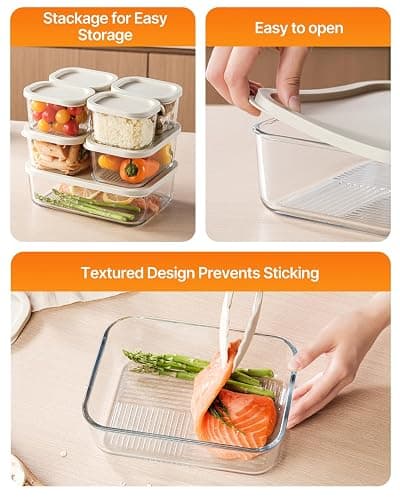 KEMETHY 7 Pack Glass Food Storage Containers with Lids,Stackable BPA Free Glass Meal Prep Containers,Glass Lunch Containers with Lids for Kitchen Storage and Organization- Baking, Microwave, Oven thumbnail 5