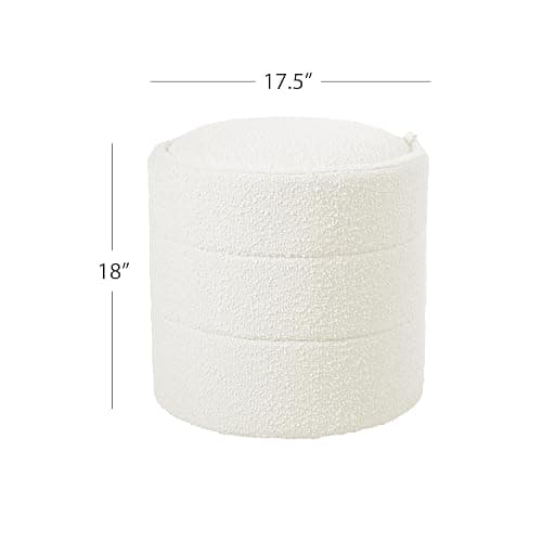 HomePop Storage Round Ottoman with Removable Lid |Homepop Home Décor|Upholstered Round Foot Rest Ottoman - Cream Boucle thumbnail 3