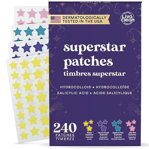 LivaClean 240 Count Colorful Star-Shaped Pimple Patches for Face – Hydrocolloid Acne Patches with Salicylic Acid – Cute Pimple Patches, Pimple Stickers, Zit Dots, Hydrocolloid Bandages, Acne Stickers - Image 1