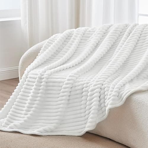 BEDELITE Ribbed Twin Blanket for Couch & Bed, Bright White, 60"x80" | Ultra-Soft Plush Fleece, Cozy, Warm Yet Lightweight, Ribbed Texture, Home Decor, Machine Washable, Giftable, All-Season Use thumbnail 8