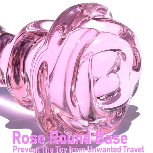 Glass Anal Beads Butt Plug Prostate Massager with Long Neck, Rose Round Base and 4 Gradual Beads Fetish Bum Plug Anal Dilator Masturbation Sex Toy for Women Men, 5.59 x 1.14 inch Pink TJIJP thumbnail 3