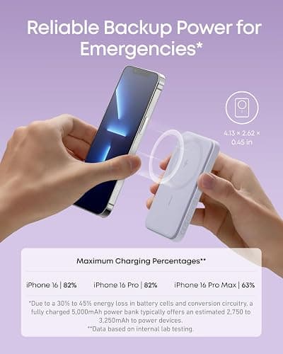 Anker 621 Magnetic Portable Charger (MagGo), 5,000mAh Wireless Power Bank with USB-C Cable, Magsafe-Compatible Battery Pack for iPhone 16/15/14/13/12 Series thumbnail 3