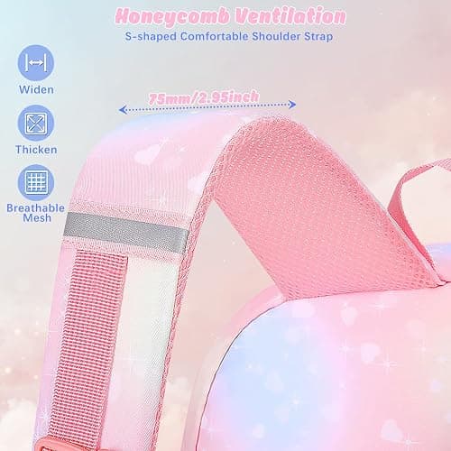 Aedcbaide School Bags for Girls with Stationery Set, Refrigerator Door Kids Backpack Rucksack for Primary School, Lightweight Pink School Bag for 8-10 Years Old - Pink - Girls thumbnail 4