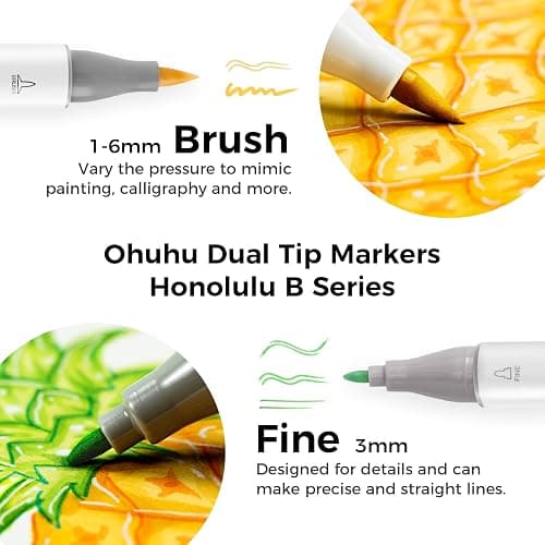 Ohuhu Refillable 320 Colors Alcohol Markers Brush Tip- Double Tipped Alcohol-based Art Sketch Marker Set for Artist Adults Coloring Illustration - Honolulu B of Ohuhu Markers -Brush & Fine Dual Tips - Fine & Brush thumbnail 2