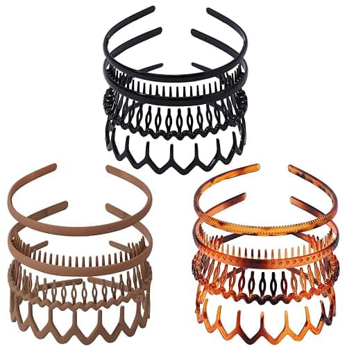 Drnytunk 12 Pcs Plastic Headbands with Teeth,Headbands for Women Men Non Slip,Comb Hair Bands Accessory for Teen Girls,Black khaki Turtle - Image 1