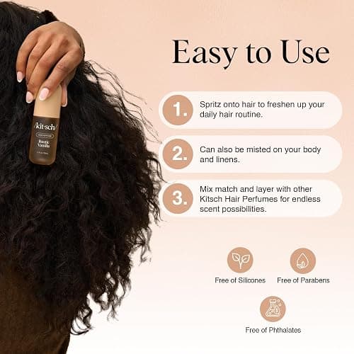 Kitsch Hair Perfume for Women - Rustic Vanilla | Clean, Deodorizing & Patented Odor-Eliminating Technology Hair Spray & Body Mist - Freshen Hair, Pillows - Warm Tonka, Vanilla & Cedar Blend - 50 mL thumbnail 5