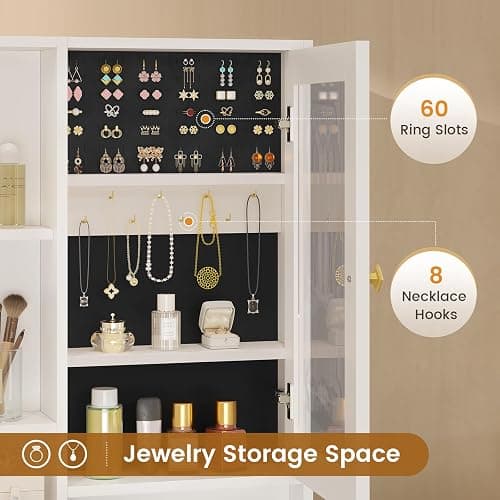 BTHFST Makeup Vanity with Upholstered Stool & Charging Station, Vanity Desk with Mirror and Lights, Vanity Table Set with Jewelry Storage & RGB Lights & 5 Drawers & Shelves, White & Gold thumbnail 5