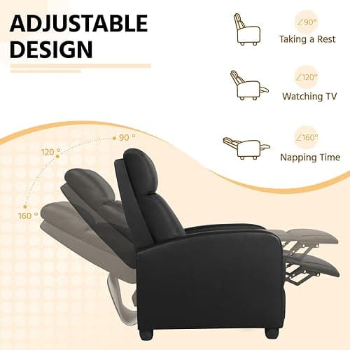 Yaheetech Recliner Chair PU Leather Recliner Sofa Home Theater Seating with Lumbar Support Overstuffed High-Density Sponge Push Back Recliners Armchair for Living Room thumbnail 4