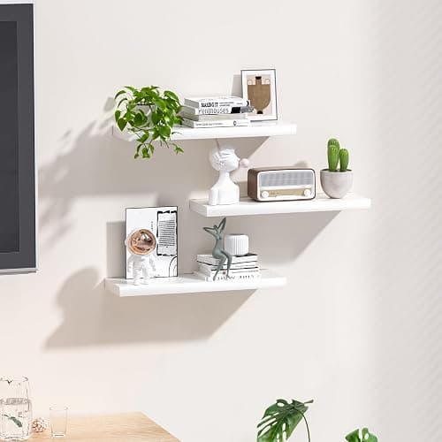 BHFOW White Floating Shelves for Wall,Invisible Wall Mounted Shelf Set of 3,White Shelves for Bathroom,Bedroom,Living Room and Kitchen Decoration Storage and Display. thumbnail 5