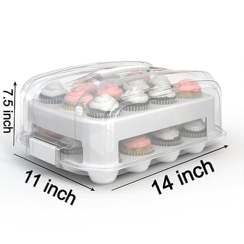 Top Shelf Elements Cupcake Carrier, EXTRA LARGE LID, White Cupcake Holder Carries 24 Standard-Size Cupcakes, Muffin Traveler Two Tier Stand Reusable Cupcake Box thumbnail 3