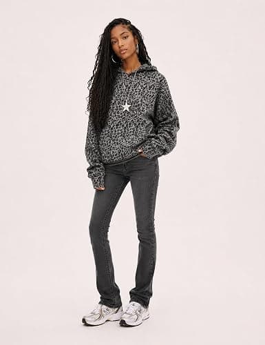 Lauweion Women Solid Basic Fleece Letter Loose Hoodie Sweatshirt Long Sleeve Kangaroo Pocket Drop Shoulder Pullovers Top thumbnail 2