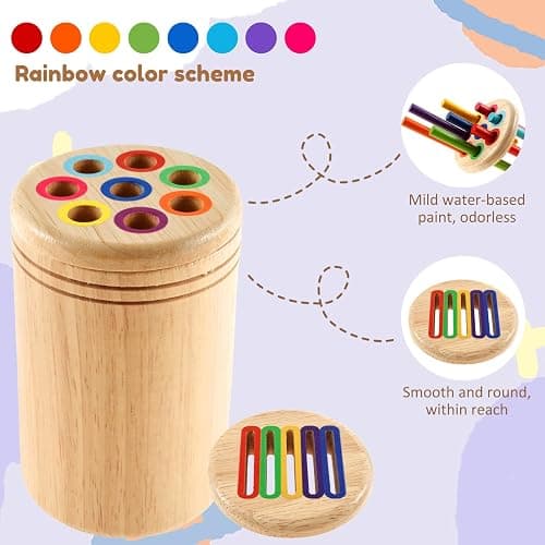 Children's Montessori Toys for 1-3 Year Old, Color Sorting Toys for Toddlers, Wood Color Shape Sorting Toy, Fine Motor Developmental Infants Sensory Matching Games Educational Toy Gift for Kids thumbnail 4