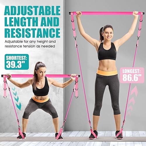 Ayombo Pilates Bar Kit with Resistance Bands, Pilates Workout Equipment for Legs, Hip, Waist, Arm, Squats Exercise Equipment for Home Workouts, Adjustable 3-Section Pilates Bar Kit for Women & Men thumbnail 6