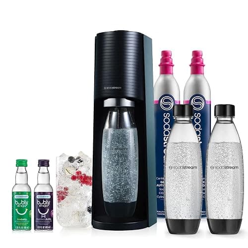 SodaStream - Terra Sparkling Water Maker | VALUE BUNDLE | CQC CO2 system | Includes 2x CO2 Cylinders, 3x 32 Fl Oz Dishwasher Safe Bottles, 2x Bubly Flavor Drops | Combine with Pepsi Flavors | Black - Image 1