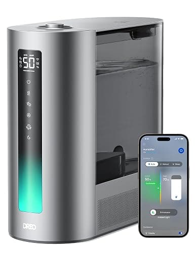 DREO 6L Smart Humidifiers for Bedroom, Warm & Cool Mist for Large Room | 60-Hour Quiet Runtime, 500ML/H Output, Smart Humidity Sensor, Indicator Light, App Control, Works with Alexa & Google, Silver - Image 1