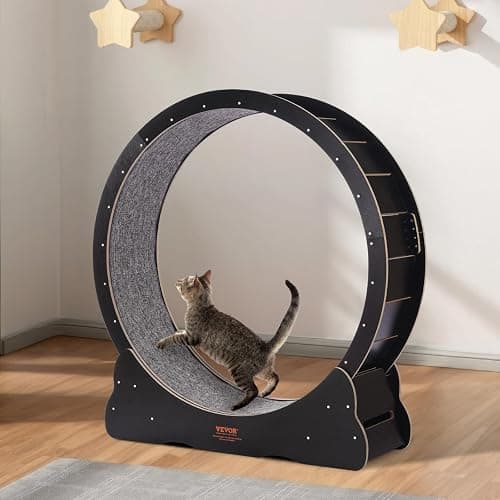 VEVOR Cat Exercise Wheel, 43.3" Large Cat Treadmill for Indoor Pets, Running Wheel with Detachable Carpet & Cats Teaser Toy for Running/Walking/Training, Suitable for Most Cats Black thumbnail 8
