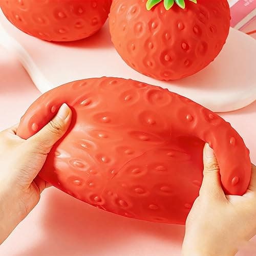 Giant Strawberry Squishy Jumbo, Squeezy Strawberry Stress Ball, Jumbo Squishy Strawberry Fidget Adults, Squishy Toys Large Strawberry, Party Favor Slow Rise Pressure Release Toy (3.14 x 1.96 in) thumbnail 3